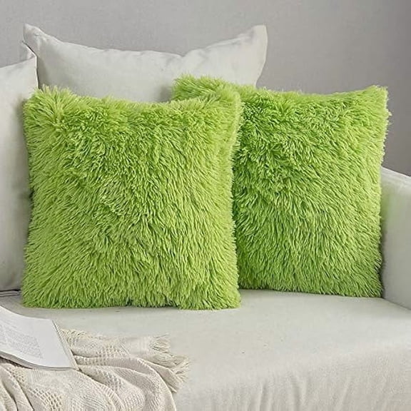 Eryueer Pack of 2 Faux Fur Christmas Throw Pillow Cover Fluffy Soft Decorative Square Pillow covers Plush Case Faux Fur Cushion Covers For Livingroom Sofa Bedroom 20 x 20 Inch 50 x 50 cm Green
