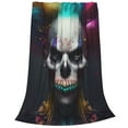 thumbnail image 2 of Honeii Modern Abstract Colorful Skull C Print Fleece Blanket - Throw Blanket for Bed, Sofa, Couch, Camping, and Travel , Microplush Ultra Soft Warm Blanket-50"x40", 2 of 7