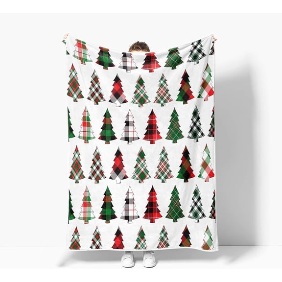 Winter Christmas Throw Blanket, Super Soft Warm Plush Blanket for Couch Bed Sofa Travel Camping, Plaid Christmas Tree Holiday Decorative Comfort Cozy Throw Blanket 50 x 60 Inch