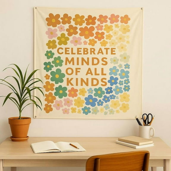 ViciArt Celebrate Minds of All Kinds Tapestry, 30x40 in, Multicolor Polyester Wall Hanging, Classroom & Office Wall Decor