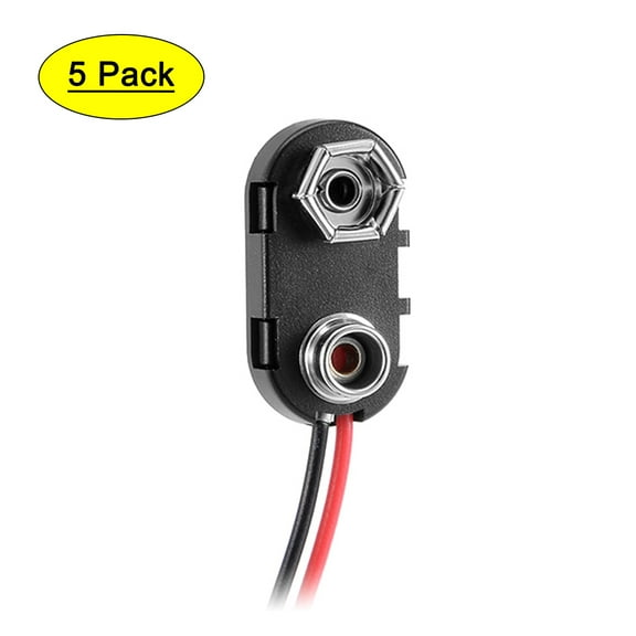 Unique Bargains 5 Pcs Black Plastic Housing 6.1" Two-wired 9V Battery Clip Connectors
