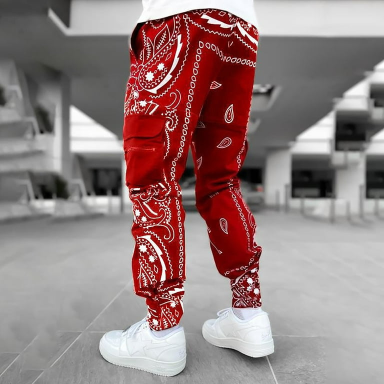 Men's Bandana Paisly Drawstring Jogger Pants Cashew Printed Sweatpants  Skateboard Loose Swag Trousers with Pockets