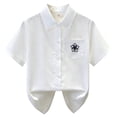 thumbnail image 6 of Odeerbi Toddler Girls Cotton Dress Shirt Flower Embroidered Short Sleeve School Uniform Shirts with Pocket, 6 of 9