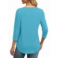 thumbnail image 2 of 3/4 Length Sleeve Womens Tops Round Neck Casual Tunic Tops Basic Pleated Shirts Loose Fit 2025 Blue & Green XL, 2 of 3