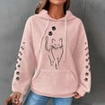 thumbnail image 2 of Shirts for Women Trendy Fall Winter Loose Fit Hooded Long-sleeved Puff Cold Shoulder Hoody Footprint Print Leisure Cotton Hoodie Sweatshirt(Pink,XL), 2 of 7