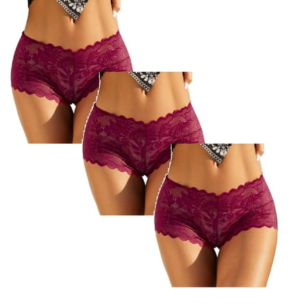 

Womens Underwear Brief Lace Boyshort Floral Low Rise Ladies Comfortable Underpants Female Lingerie Panties3PC
