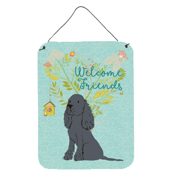 Carolines Treasures BB7618DS1216 Welcome Friends Black Cocker Spaniel Wall or Door Hanging Prints 12x16 multicolor