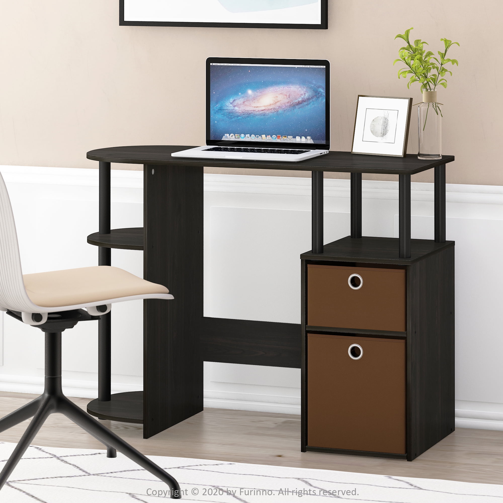 Photo 1 of Furinno JAYA Simplistic Computer Study Desk with Bin Drawers, Espresso