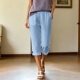 thumbnail image 5 of Shadoumai Capri Pants for Women Summer Casual Cropped Linen Pants Pull on Elastic Waist Side Pockets Bottoms Button Hem Trousers, 5 of 6