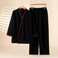 thumbnail image 1 of Conjuntos de ropa interior térmica para hombre, blusa con cuello en V, manga larga, encaje, cintura ajustada, pantalones largos rectos, pijama para estar en casa, blusa y pantalones de poliéster., 1 of 7