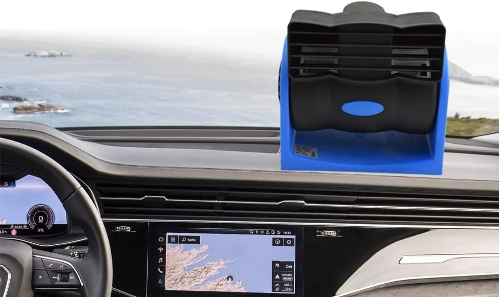 12V Car Dash Fan, No Leaf Quiet Cooling, Powerful RV Ventilation, Squirrel Cage, 2 Speed Electric Air Conditioner with Cigarette Lighter Plug for Auto SUV Vehicle Van