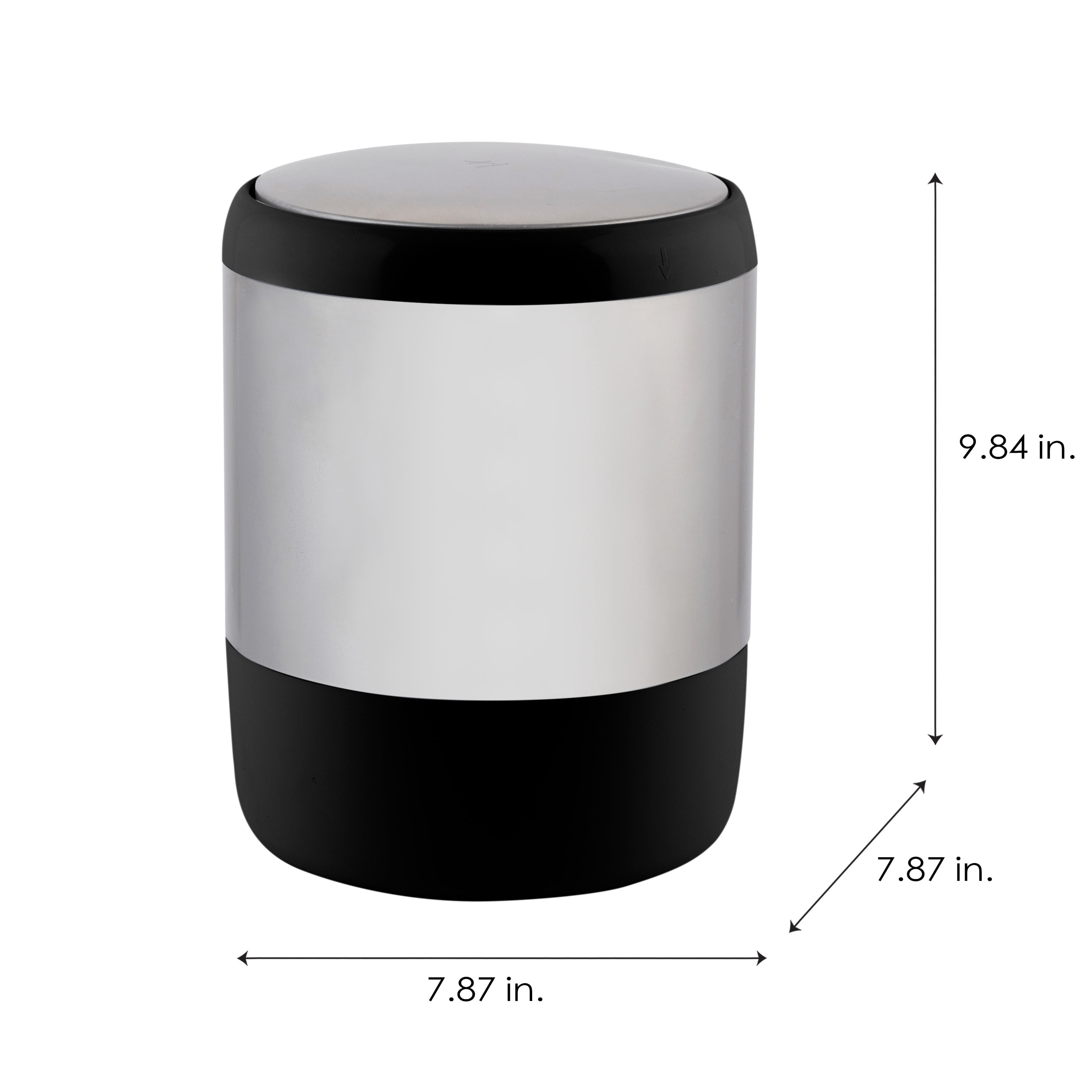 Bath Bliss Smooth Matte Stainless Steel Rotating Lid Waste Bin in Black