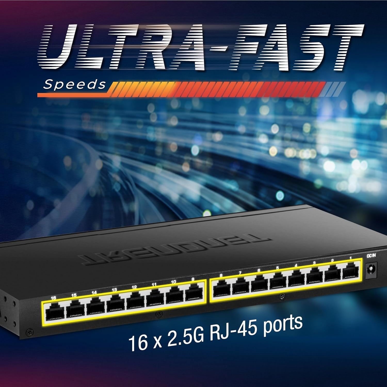 TRENDnet TEG-S3160 16-Port Unmanaged 2.5 Gbps Desktop Network Ethernet Switch, Black