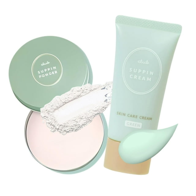 Polvo fijador translúcido y crema BB hidratante Club Suppin, polvo prensado translúcido y base de crema BB orgánica con manteca de karité, proteína vegetal y colágeno, ramo floral blanco