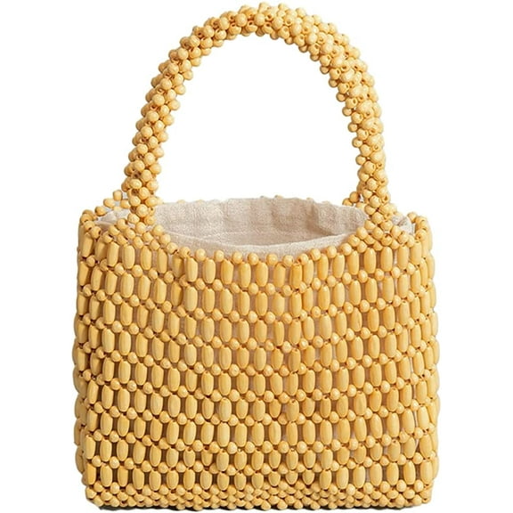 CoCopeaunts Women Summer Beach Bag Luxury Handmade Woven Beads Hobo Handbag Retro Vacation Party Bucket Bag