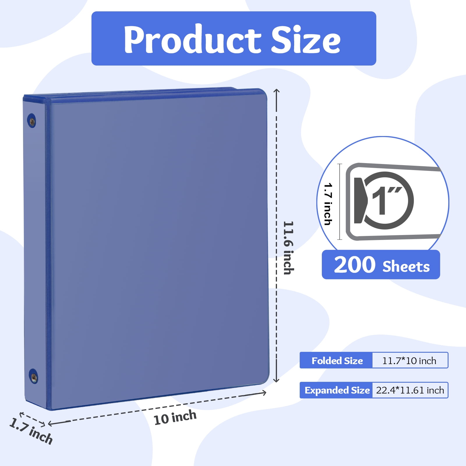 Comix 1 inch 3-ring Binder,Round Ring, 200 Sheets Capacity, 6 Pack Blue