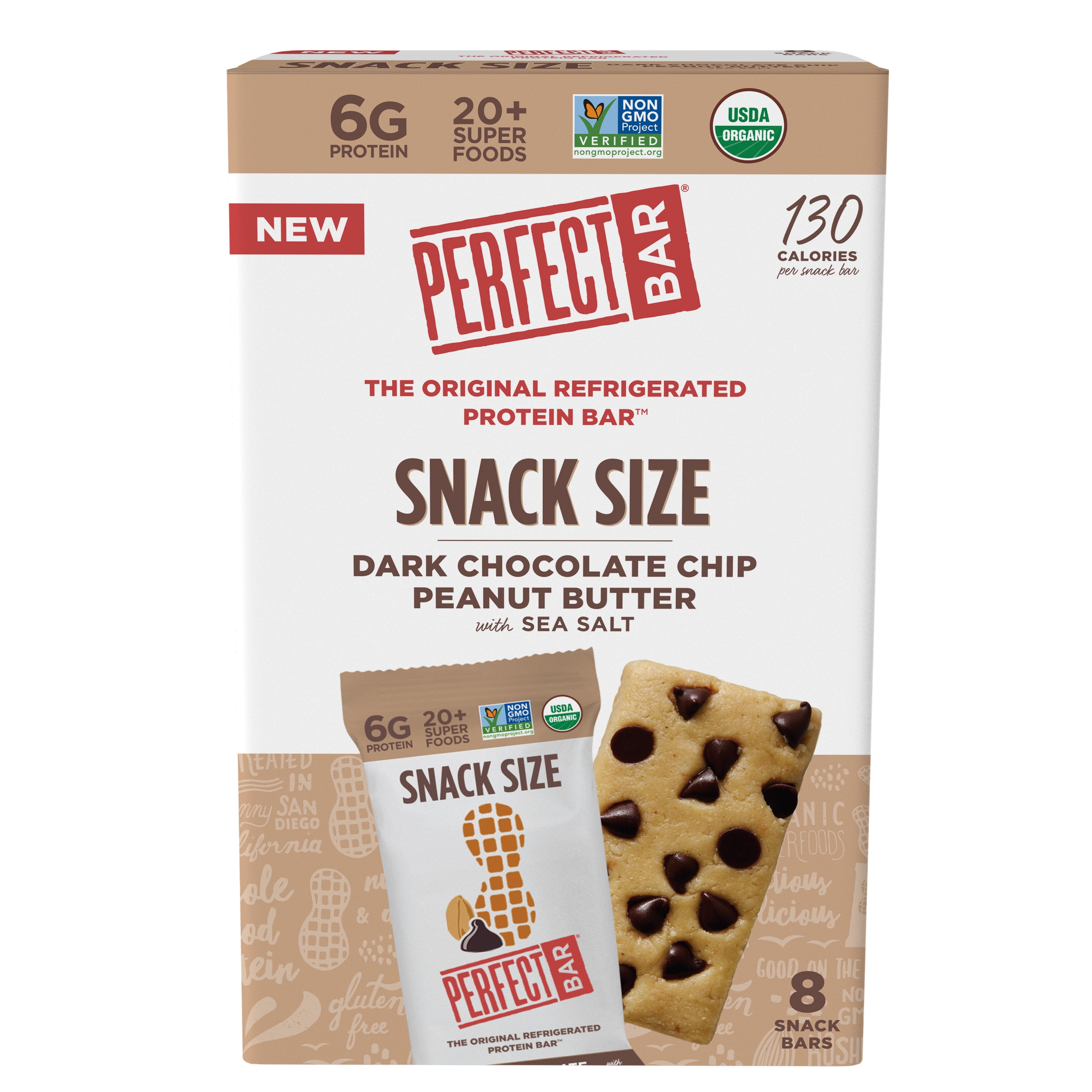 Perfect Bar Snack Size Refrigerated Protein Bar, Dark Chocolate Chip Peanut Butter, .88oz/ 8 CT
