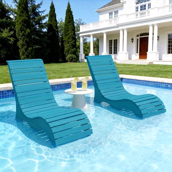 Vitarpatio HDPS In Pool Lounge Chairs Set of 2, Waterproof Pool Chairs Outdoor Tanning Chairs Pool Chaise Lounge Chairs Recliner for Pool Lawn Beach Patio, Blue