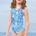 thumbnail image 4 of FOR U DESIGNS Blue Ocean Theme Girls Swimming One-Piece Swimsuit Size 7-8 Years Starfish Coral Summer Bathing Suit Quick Dry Sleeveless Swimwear, 4 of 8