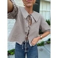 thumbnail image 4 of Tie Front Tops Womens Y2k Leopard Print Peplum Babydoll /4 Length Puff Sleeve Cute Going Out Tops Brown XS, 4 of 9