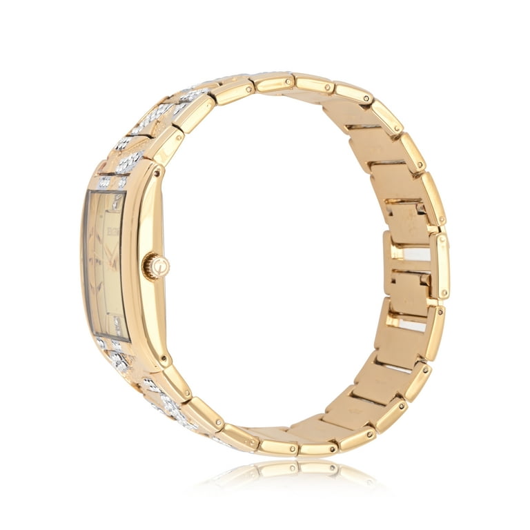 Elgin, Men's Tank Watch, Crystal Brushed Bark Bracelet, Gold