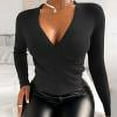 thumbnail image 1 of Hauts à Manches Longues pour Femmes, Mode, Col en V, Manches Longues, Pulls Croisés, Hauts Slim, 1 of 4