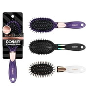 Conair Velvet Touch Travel-Size Cushion Hairbrush with Soft-Touch Handle, Colors Vary