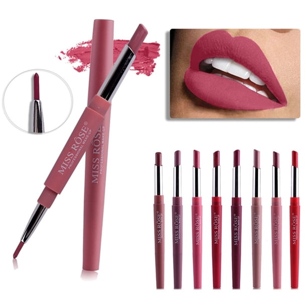 8 Color Double-end Lip Makeup Lipstick Pencil Waterproof Long Lasting Tint Sexy Red Lip Stick Beauty Matte Liner Pen Lipstick33 He Qiyong unisex