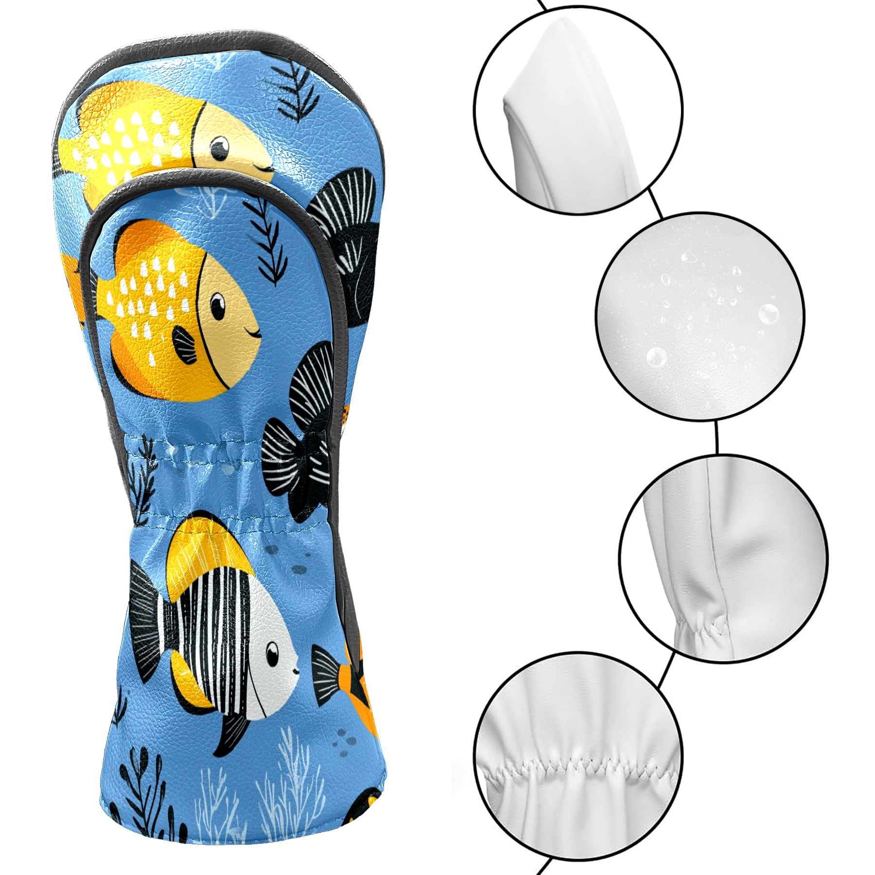 Golf Club Covers PU Leather Waterproof Head Covers for Fairway Woods Hybrids Cartoon Tropical Fish