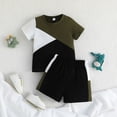 thumbnail image 2 of LNMQLPDBS Baby Boy Summer Clothes Casual 2Pcs Outfits Toddler Boys Clothes Set Short Sleeve Solid Color T-shirts and Elastic Waist Striped Shorts with Pockets, 2 of 4