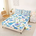 thumbnail image 2 of Feelyou Kawaii Blue Cartoon Flower Star Dinosaur Bed Sheets for Boys Girls Kids, Cute Wildlife King Sheets, Blue White, 4 Pieces, 2 of 5