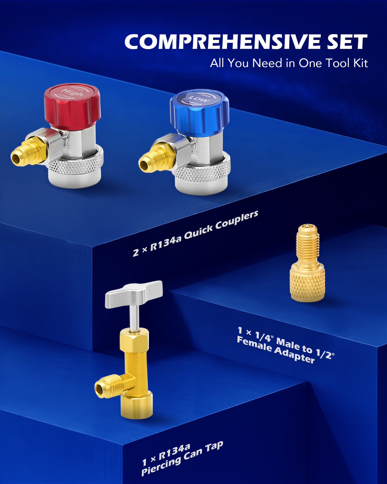 NefLaca  AC Gauge Set - 3 Way AC Manifold Gauge Set for R134A R22 R12 R502 Refrigerant, Freon Gauges with 5ft Hoses, Couplers, Can Tap Works on Car Auto Freon Charging and Evacuation