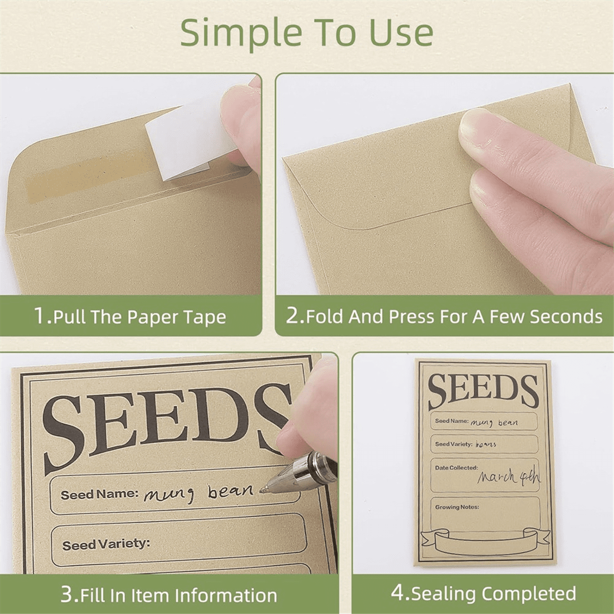 200 Pcs Seed Envelopes Resealable Self Sealing Seed Envelope Seed Packets 3