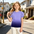 thumbnail image 6 of Kukoosong Girls' Gradient Color T-Shirts with Puff Sleeves, Casual Short Sleeve Crewneck Graphic Tees, Summer Outfit Fashion Top for Kids, 6 of 7