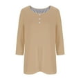 thumbnail image 4 of XIAfhje Women's 3/4 Sleeves V Neck Tops Button Shirts Casual Summer Basic Cute Tees Tops For Women Trendy Round Neck Solid Color Top Tee Shirts Outfits 2024, 4 of 4