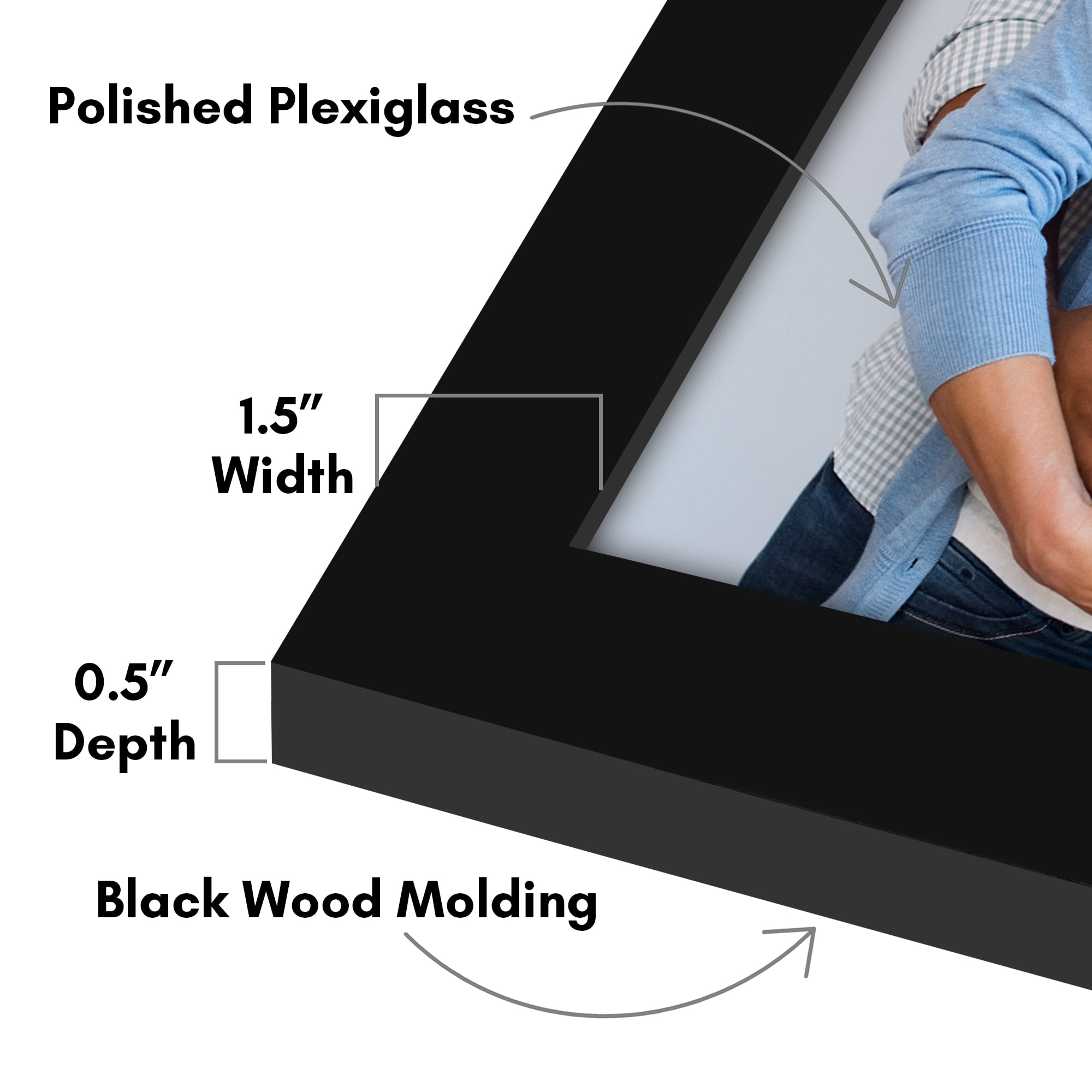 Americanflat 12" x 18" Picture Frame - Composite Wood and Plexiglass Cover - Black