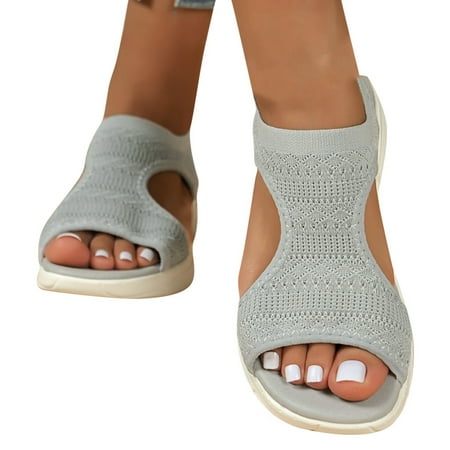 

PEASKJP Sandals Women Wide Feet Sandals for Women Dressy Womens Sandals Low Wedges Peep Toe Wrapped Cute Diamond Dressy Sandals (Grey 8)