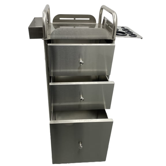 Mobile Barber Cabinet Multi-functional Beauty Salon Trolley Cart 3 Drawers Tool Storage Cabinet with Side Tray and 7 Slots