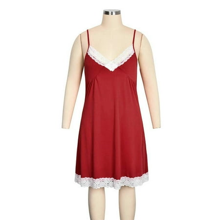 

ORQ Women Plus Size Sexy Lace Splice Backless Sleeveless Pajama