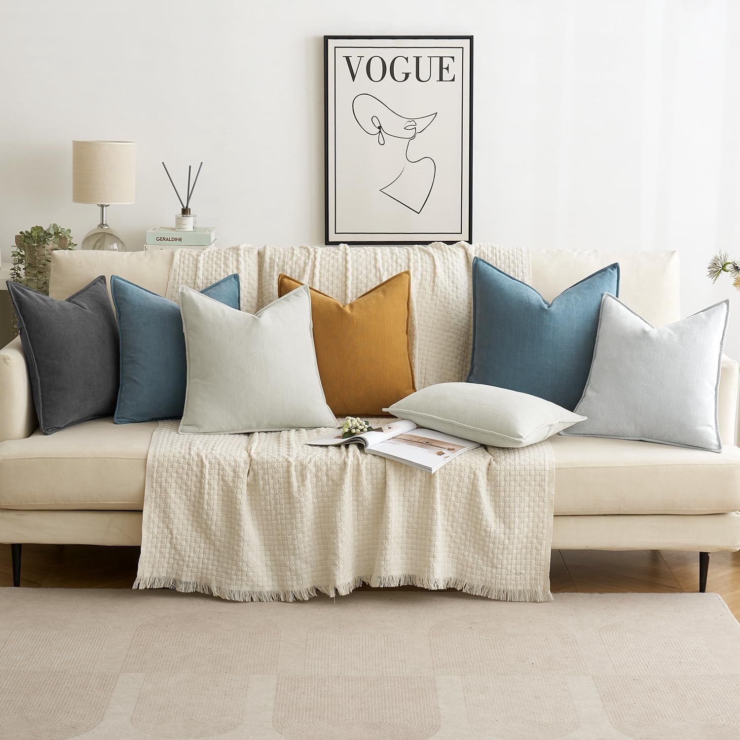 Pack of 2 White 20x20 Inch Decorative Pillow Covers Soft Chenille Couch Throw Pillows Farmhouse Cushion Covers for Sofa Bedroom Living Room