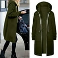 thumbnail image 2 of Tiweut Coats for Womens Fall Winter Warm Long Sleeve Hooded Drawstring Zipper Open Thin Long Cardigans Outwear Tops Army Green,3XL, 2 of 6