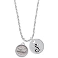 thumbnail image 1 of Delight Jewelry Silvertone Love - Round Seal Silvertone Script Initial Disc - S - Charm Necklace, 20"+3", 1 of 4