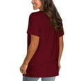 thumbnail image 2 of Yubnlvae Shirts for Women, Women's Casual Comfort V-Neck Solid Color Pocket Loose Fit Short Sleeve Shirt T-Shirts for Women Red, 2 of 4