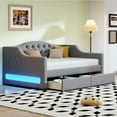 thumbnail image 3 of Luckynote Twin XL Upholstered Daybed, with Drawers and LED Lights, Gray, 3 of 11