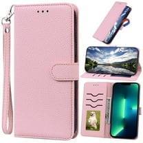for Samsung Galaxy S21 FE Case Wallet, with Card Holder, Luxury PU Leather, Wristband Lanyard Magnetic Case Cover for Women and Men for Galaxy S21 FE Flip Folio Credit Cover - Pink