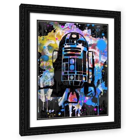 Stephen Chambers 25×32 Black Ornate Wood Framed With Double Matting Wall Art Titled – R2D2 Drip Graffiti