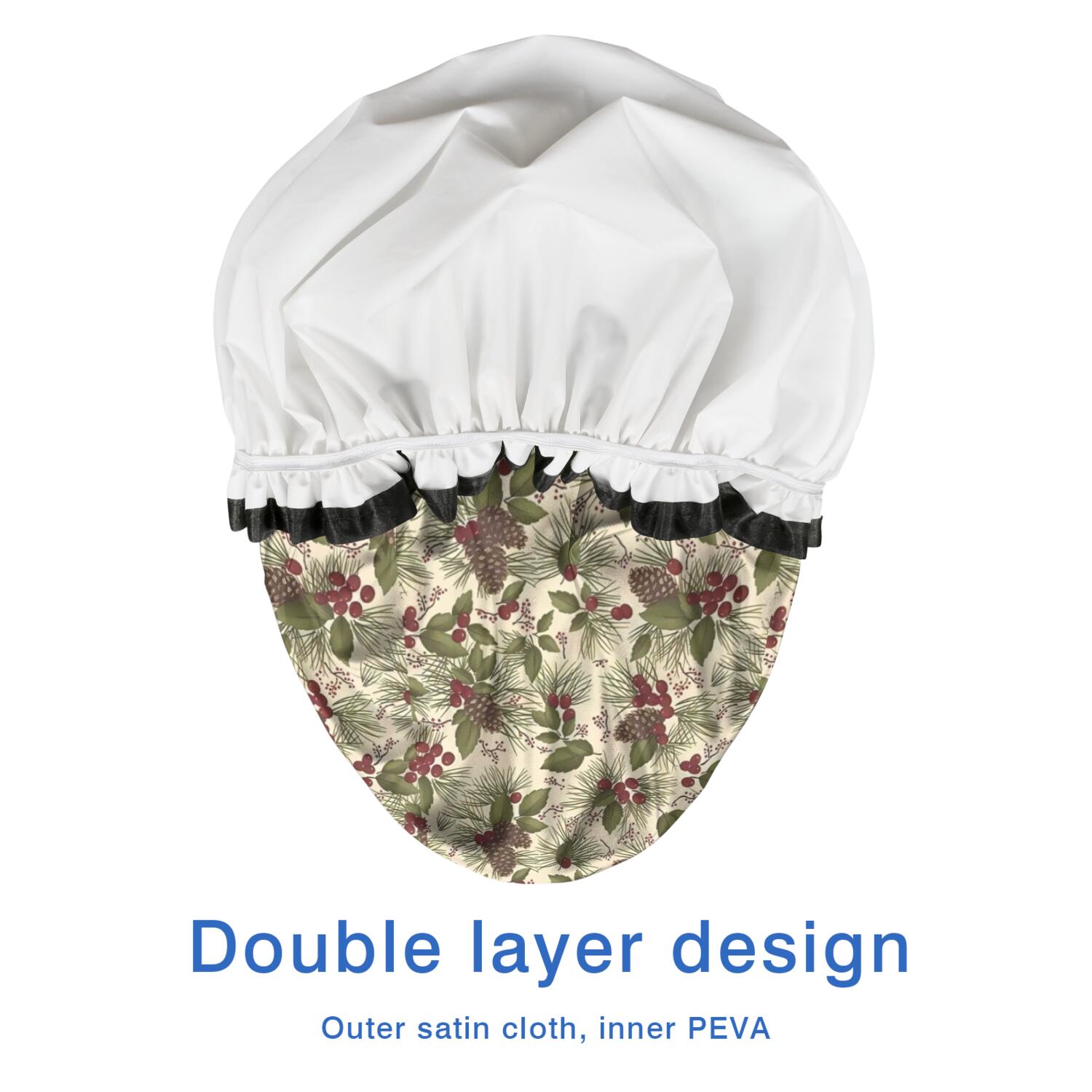 Shower Caps,Beige Christmas Pine Cone Pattern Waterproof Shower Cap for Women 4 Pieces,Double Reusable Hair Cover for Shower PEVA Elastic Stretch Hem