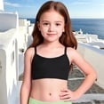 thumbnail image 6 of OOOUM Girls Basic Swim Bikini Top Adjustable Spaghetti Strap Solid Color Tank Top Stretch Breathable Layering Vest For Summer Beach Black 5-6 Years, 6 of 9
