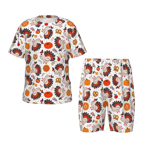 Fotbe Turkey And Thanksgiving2 Pijama Estampada de 2 Piezas para Niños – Ropa de Dormir de Manga Corta Cómoda para Niños y Niñas, Camiseta y Shorts de Algodón-4X-Large