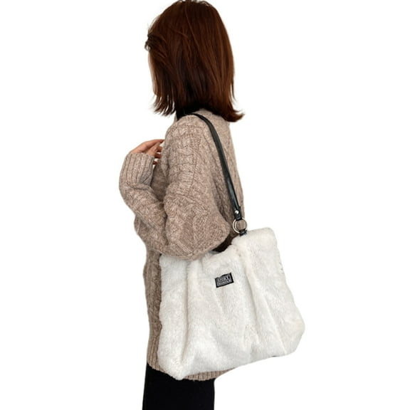 FENOHREFE Versatile Cow Pattern Plush Shoulder Bag Large Capacity Women Handbag for Everyday Use